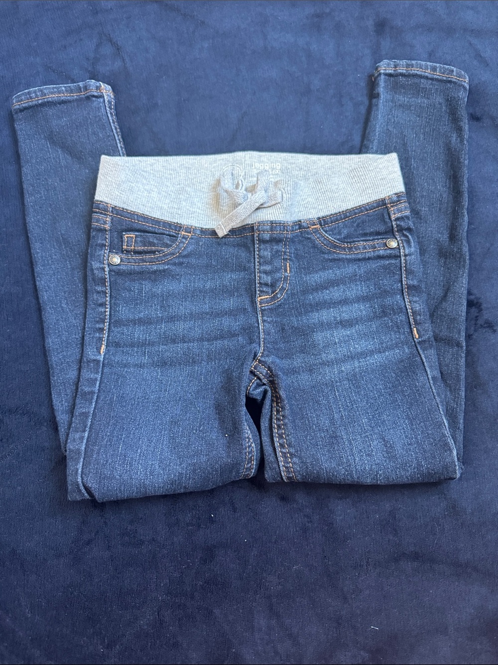 Dark Blue Girl's Jeans with Gray Waistband Size 6/6x